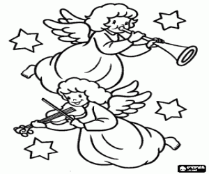 Angels and musical instruments coloring page