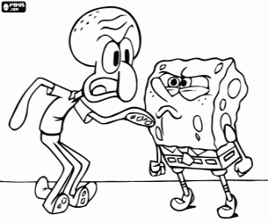 Anger between SpongeBob and Squidward coloring page