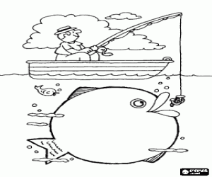 An angler in the boat coloring page