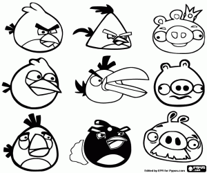 Angry Birds, nine characters coloring page