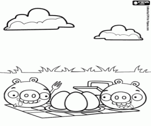 Angry Birds pigs at a picnic coloring page