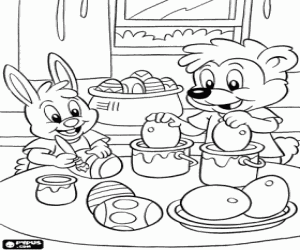 Animals and Easter eggs decoration coloring page