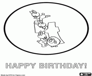 Animals and the fourth birthday coloring page