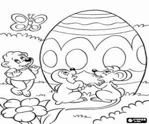 Animals and a large Easter egg coloring page
