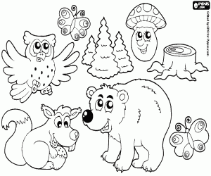 Animals and vegetation of the forest coloring page
