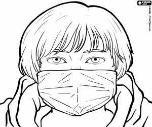 Anime boy's face with mask coloring page