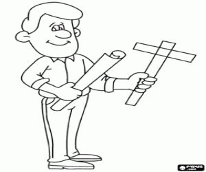 An architect with two of his tools coloring page