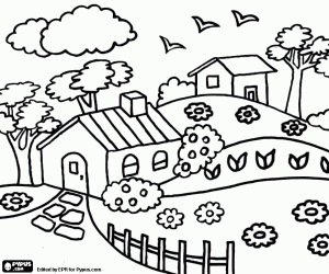 Area of houses with gardens coloring page