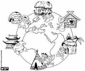 Around the world, an adventure coloring page