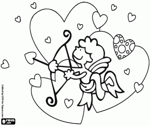 The arrows of Cupid and the hearts coloring page