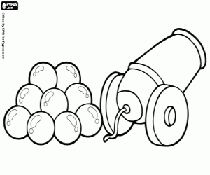 Artillery. Cannon and projectiles coloring page