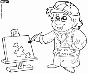 Artist and the painting coloring page