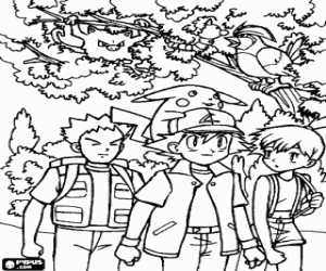 Ash and his friends with Pikachu coloring page
