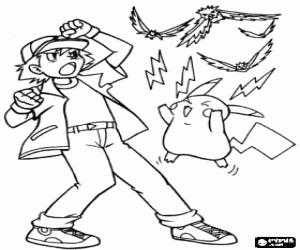 Ash and his pokemon Pikachu coloring page