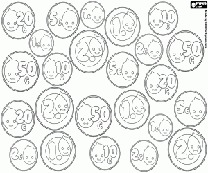 Assortment of coins of Pypus coloring page