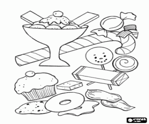 An assortment of sweets coloring page