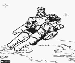 An astronaut in outer space coloring page