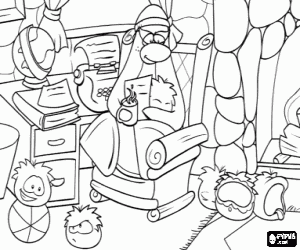 Aunt Arctic and her Puffles coloring page