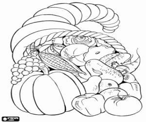 An autumn cornucopia coloring page