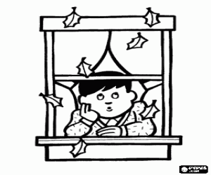 The autumn seen from the window coloring page