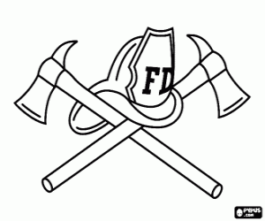 Axes and helmet of firemen coloring page