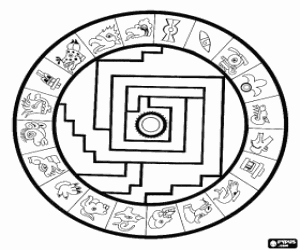 An Aztec calendar coloring page