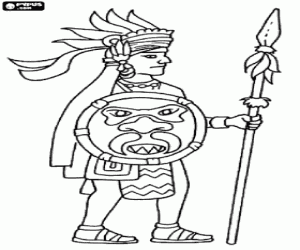 Aztec warrior with weapons coloring page