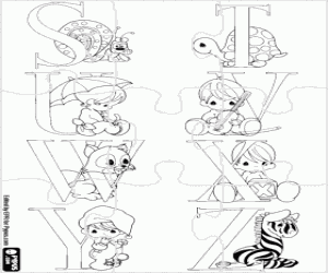 Babies and animals alphabet's puzzle coloring page