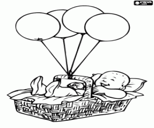 A baby and the balloons coloring page