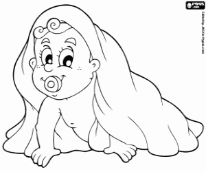 Baby crawling with the towel coloring page