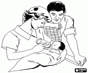 A baby eats with baby bottle coloring page