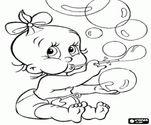 Baby girl playing to make bubbles coloring page