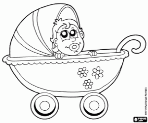 Baby in a stroller coloring page