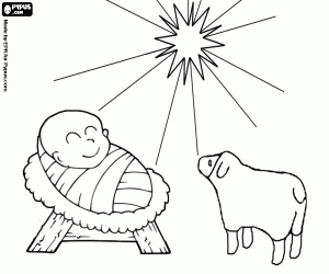 Baby Jesus and a lamb coloring page