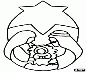 Baby Jesus under the star coloring page