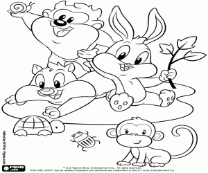Baby Looney Tunes with little animals coloring page