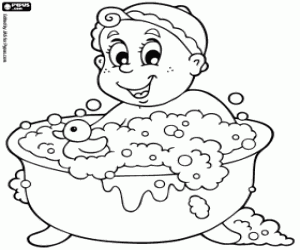 The baby playing in the bathtub coloring page