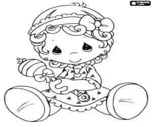 Baby with rattle, Precious Moments coloring page