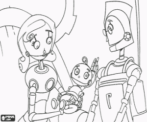 The baby Rodney with his parents coloring page