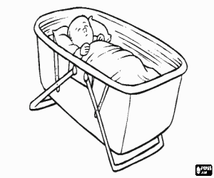 The baby sleeps in the travel crib coloring page