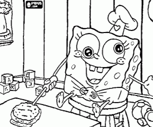 Baby SpongeBob in the kitchen coloring page