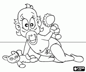 A baby with the toys coloring page