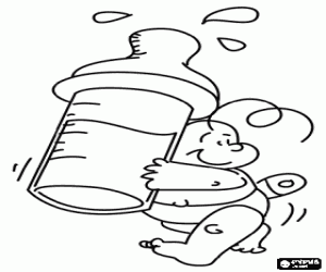 Baby with a big baby bottle coloring page
