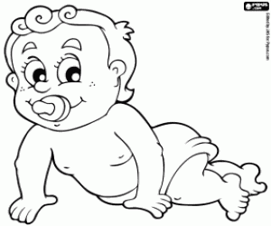 Baby with pacifier coloring page