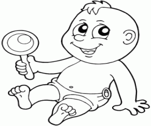Baby with rattle coloring page