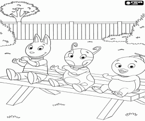 Backyardigans on a bench coloring page