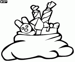 Bag of Christmas gifts and a plush coloring page