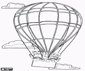A balloon with passengers between clouds coloring page