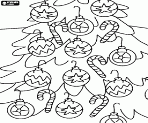 Balls and candies, fir decoration coloring page