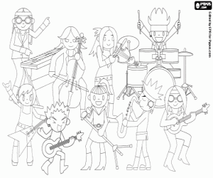A band in a rock concert coloring page
